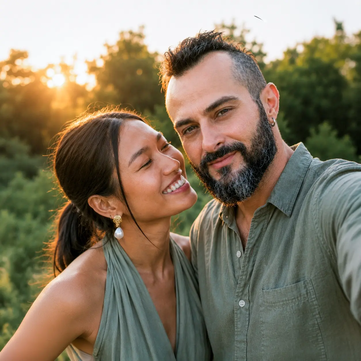 Mai and Gian together, watching the sunset